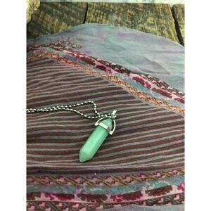 NWT Natural Gemstone Jade Pendant on Silver Chain